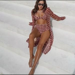 Zara 3 Piece Multicolored Geometric Print Tunic, Bralette & Pantie SET Runs Smal